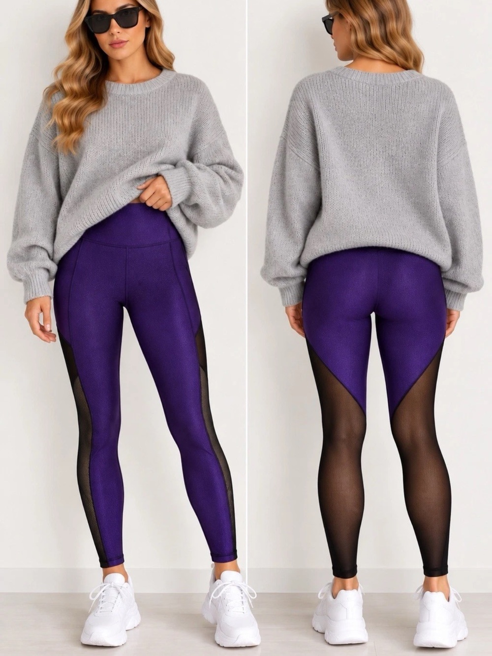 Small Sz 6/170/68A ❤️ Victoria Secret Women Metallic Black Mesh Purple Leggings